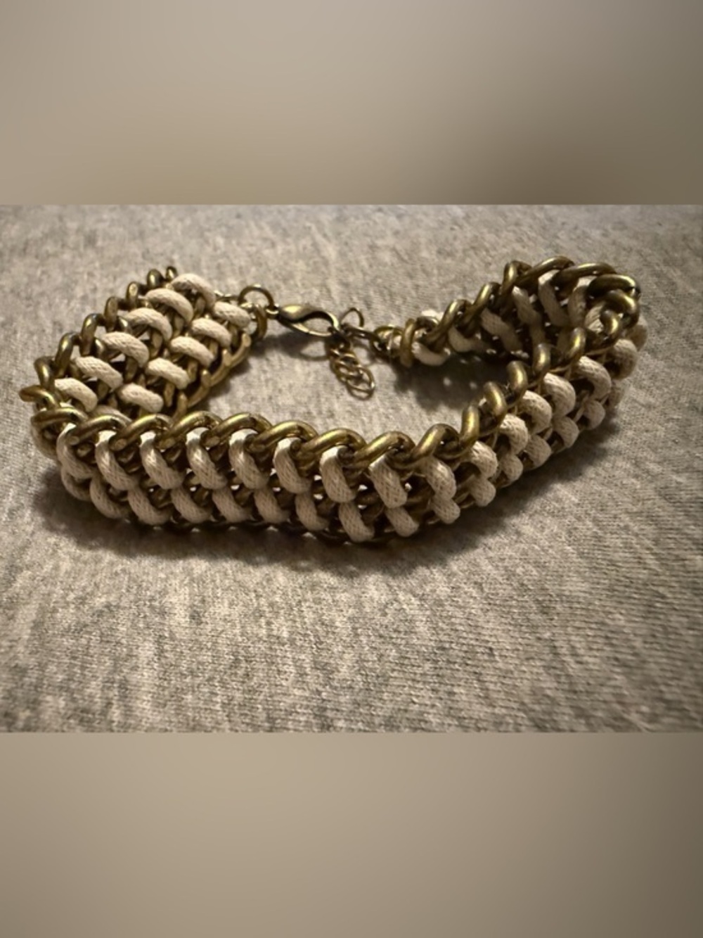 Braided Chain Rope Bracelet in Cream and Antique Gold